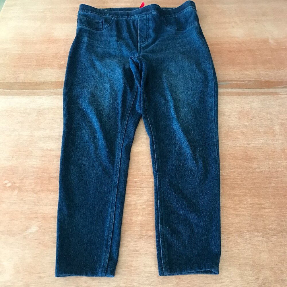 Spanx Jean-ish Ankle Leggings Women L Blue High Rise Pocket Pull On Athleisure